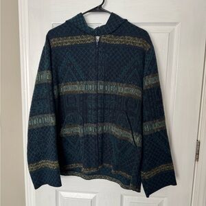 Women's Geometric Zip-Up Jacket - Teal and Olive